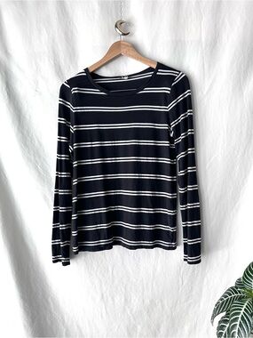 J. Crew Black and White Striped Long Sleeve Tissue Tee